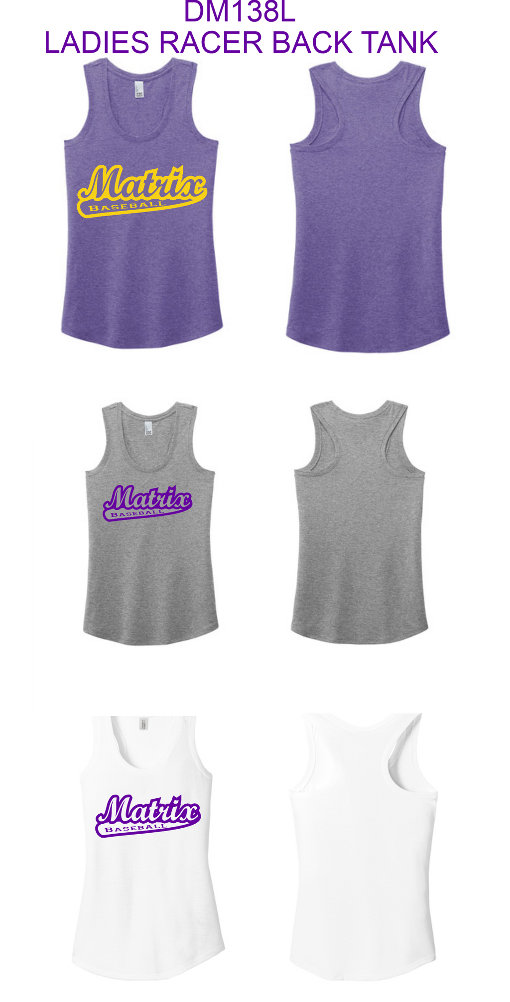 MATRIX BASEBALL FANWEAR 2025 LADIES RACER BACK TANK TOPS