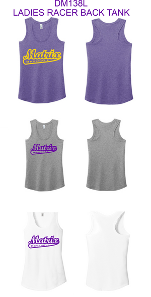 MATRIX BASEBALL FANWEAR 2025 LADIES RACER BACK TANK TOPS